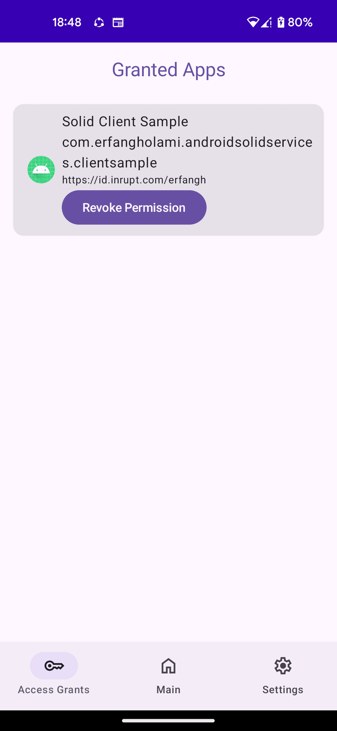 An app's grant, with a button to revoke it