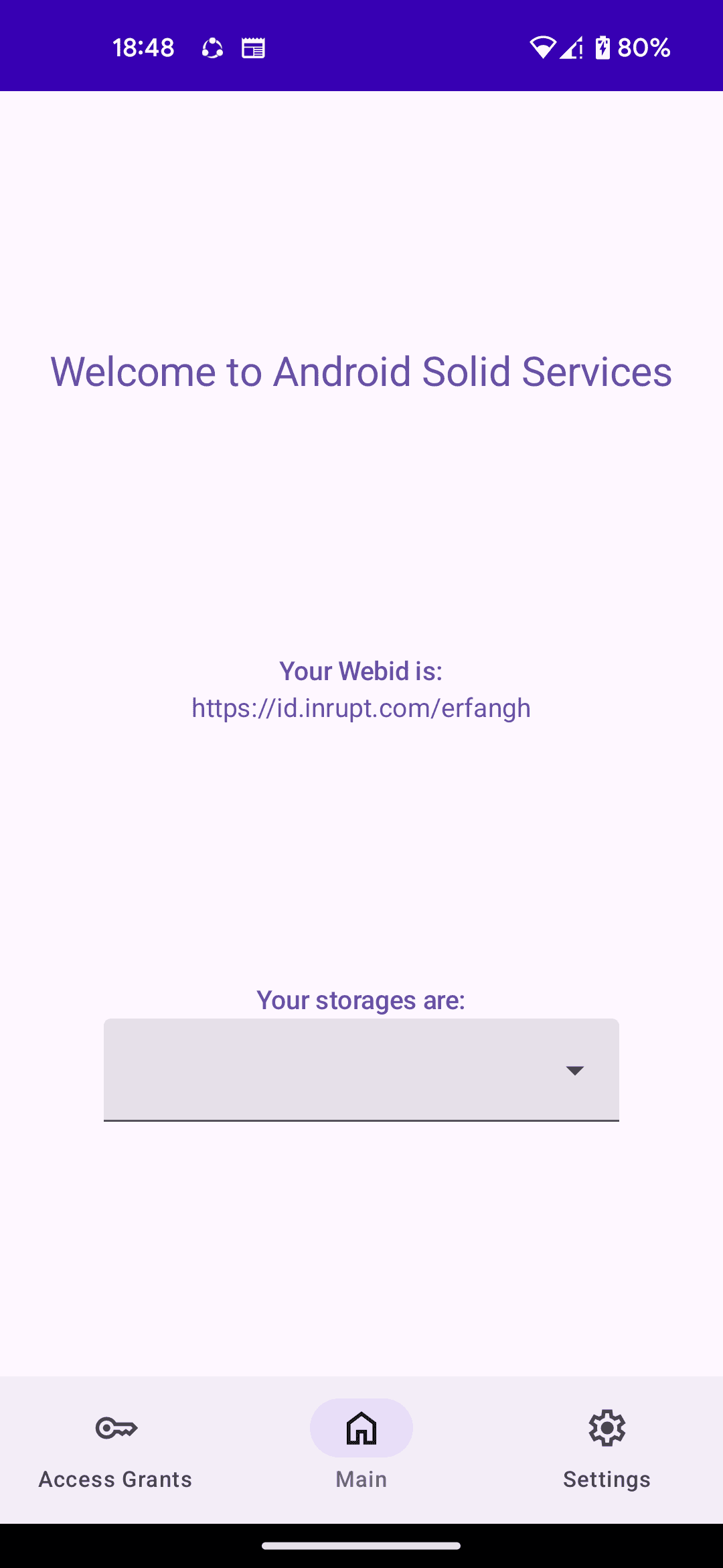 The signed-in WebID and the storages it advertises