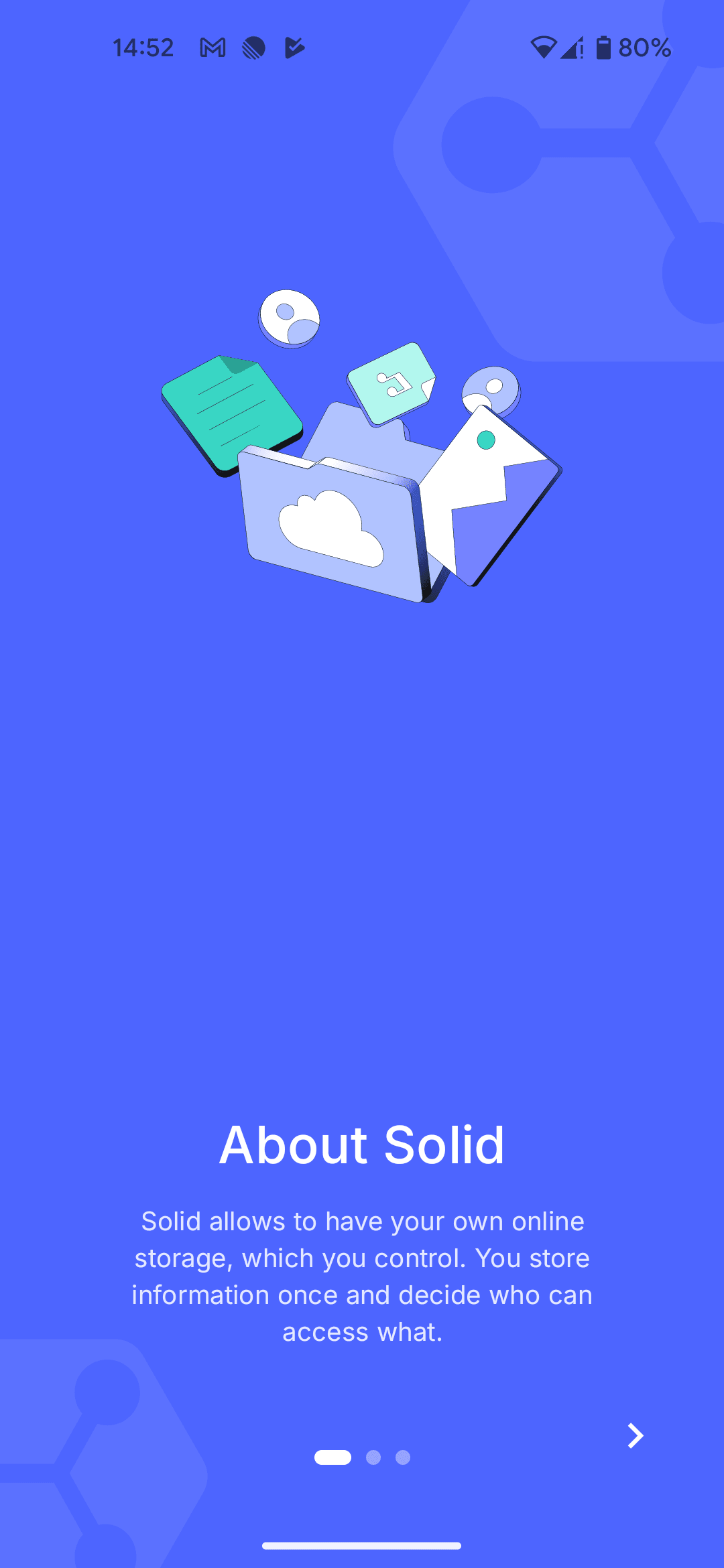 Onboarding screen explaining Solid pods to a newcomer