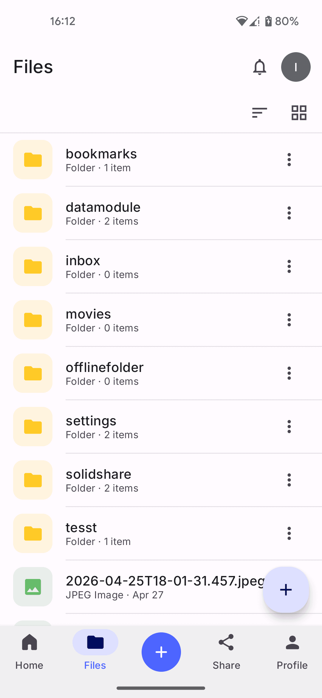 The pod file browser in list view